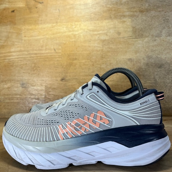 Hoka One One Bondi 7 CUSHIONED Womens Size 7.5 Running Shoes Sneakers Gray Blue - Picture 4 of 12